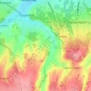 Topografisk kort Nash, højde, terræn