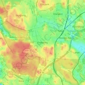 Topografisk kort Enebyberg, højde, terræn