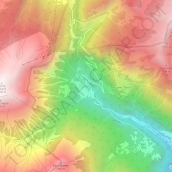 Topografisk kort Goglio, højde, terræn