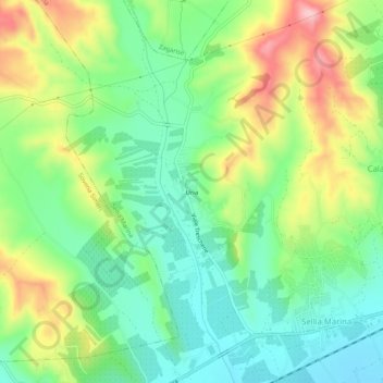 Topografisk kort Uria, højde, terræn
