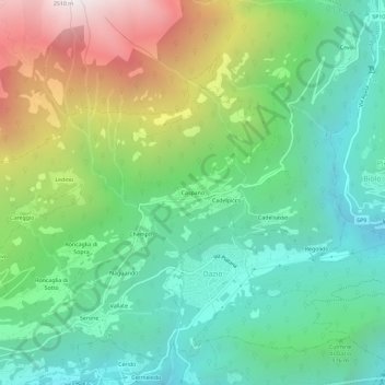 Topografisk kort Caspano, højde, terræn