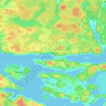 Topografisk kort Strömma, højde, terræn