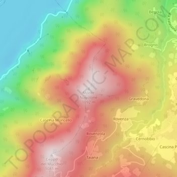Topografisk kort Monte Nuvolone, højde, terræn