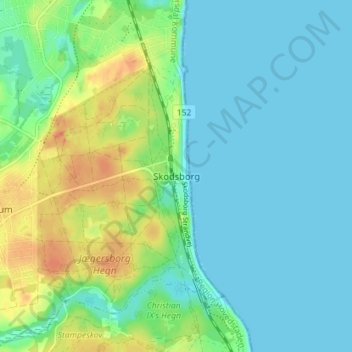 Topografisk kort Skodsborg, højde, terræn