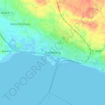 Topografisk kort Trelleborg, højde, terræn