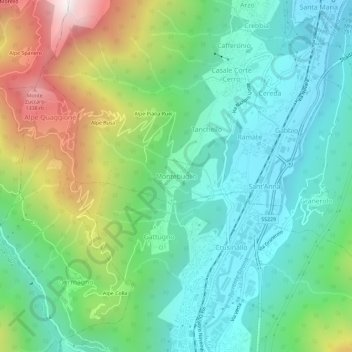 Topografisk kort Montebuglio, højde, terræn