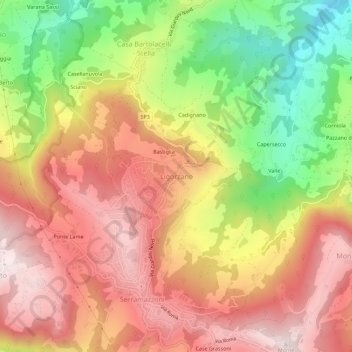 Topografisk kort Ligorzano, højde, terræn