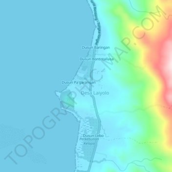 Topografisk kort Dusun Padangoge, højde, terræn