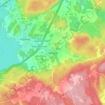 Topografisk kort Hemsjö, højde, terræn