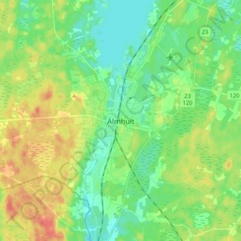 Topografisk kort Älmhult, højde, terræn