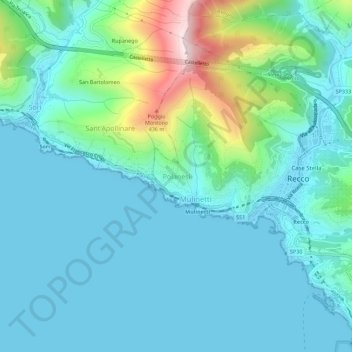 Topografisk kort Polanesi, højde, terræn