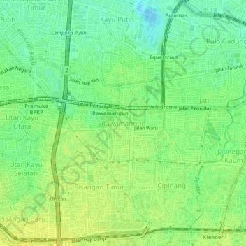 Topografisk kort Rawamangun, højde, terræn