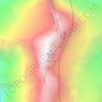 Topografisk kort Ngadi Chuli, højde, terræn