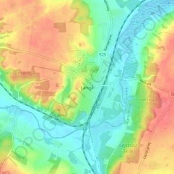 Topografisk kort Langå, højde, terræn
