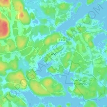 Topografisk kort Gryt, højde, terræn