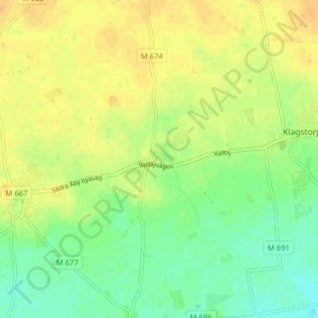 Topografisk kort Vallby, højde, terræn
