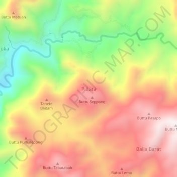 Topografisk kort Pidara, højde, terræn