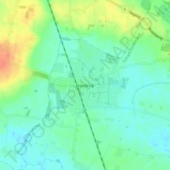 Topografisk kort Havdrup, højde, terræn