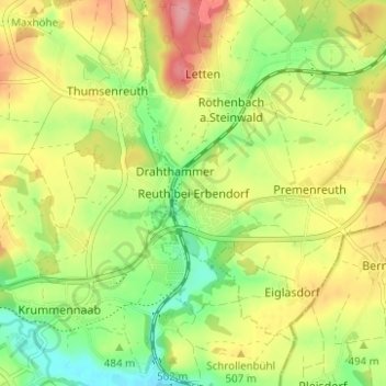 Topografisk kort Reuth bei Erbendorf, højde, terræn