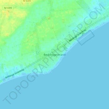 Topografisk kort Beddingestrand, højde, terræn