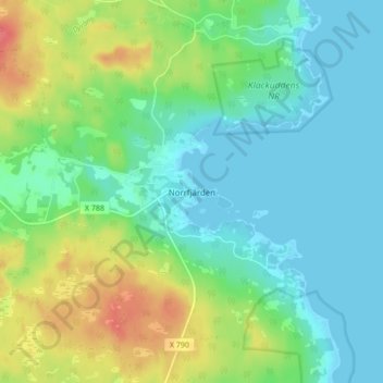 Topografisk kort Norrfjärden, højde, terræn
