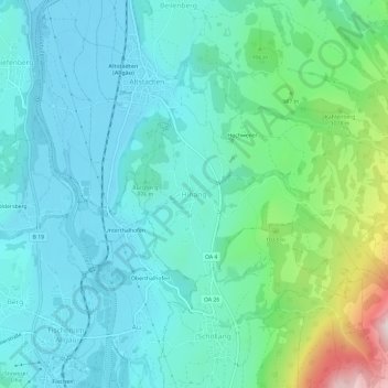 Topografisk kort Hinang, højde, terræn