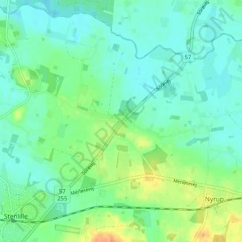 Topografisk kort Stenmagle, højde, terræn