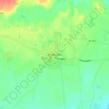 Topografisk kort Anderslöv, højde, terræn