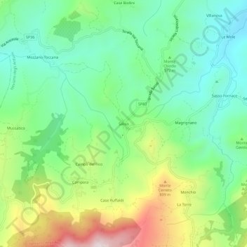 Topografisk kort Sasso, højde, terræn
