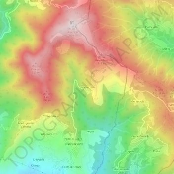 Topografisk kort Bruscarolo, højde, terræn