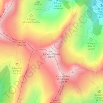 Topografisk kort Cima dell'Uomo, højde, terræn
