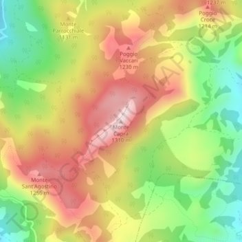 Topografisk kort Monte Capra, højde, terræn