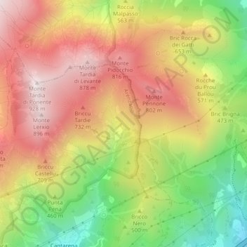 Topografisk kort Paxio, højde, terræn