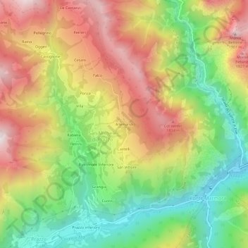 Topografisk kort Allemandi, højde, terræn