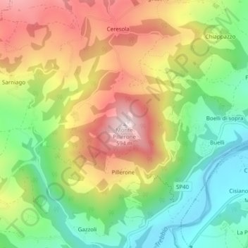 Topografisk kort Monte Pillerone, højde, terræn