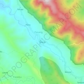 Topografisk kort Pasang, højde, terræn