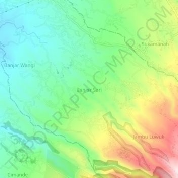 Topografisk kort Banjar Sari, højde, terræn