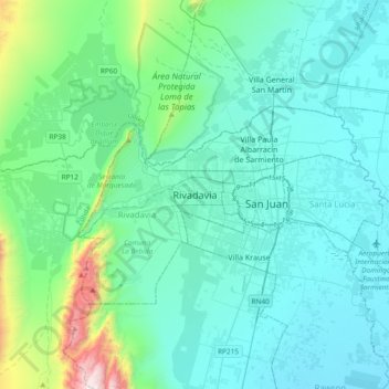 Topografisk kort Rivadavia, højde, terræn