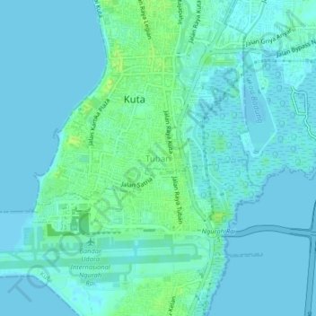 Topografisk kort Tuban, højde, terræn