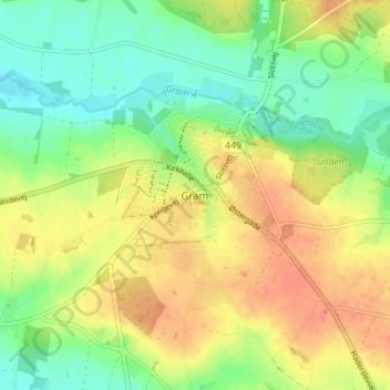 Topografisk kort Gram, højde, terræn