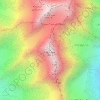 Topografisk kort Lagginhorn, højde, terræn