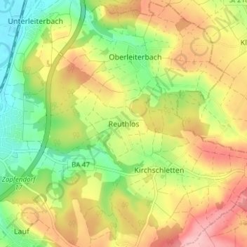Topografisk kort Reuthlos, højde, terræn