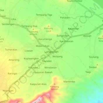 Topografisk kort Langowan, højde, terræn