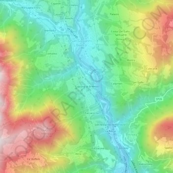 Topografisk kort Fuipiano al Brembo, højde, terræn