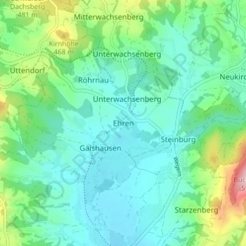 Topografisk kort Ehren, højde, terræn