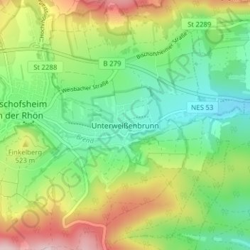 Topografisk kort Unterweißenbrunn, højde, terræn