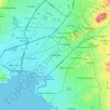 Topografisk kort Kallithea, højde, terræn