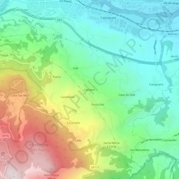 Topografisk kort Lisciano, højde, terræn