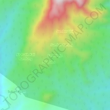 Topografisk kort Sambirejo, højde, terræn