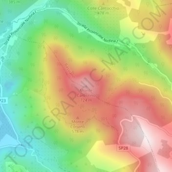 Topografisk kort Monte Carbolino, højde, terræn